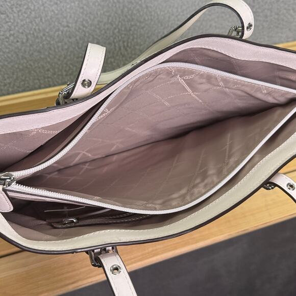 Michael Kors Voyager Tote Bag Optic White Leather NWT MK Logo Shoulder Handbag - Picture 12 of 15